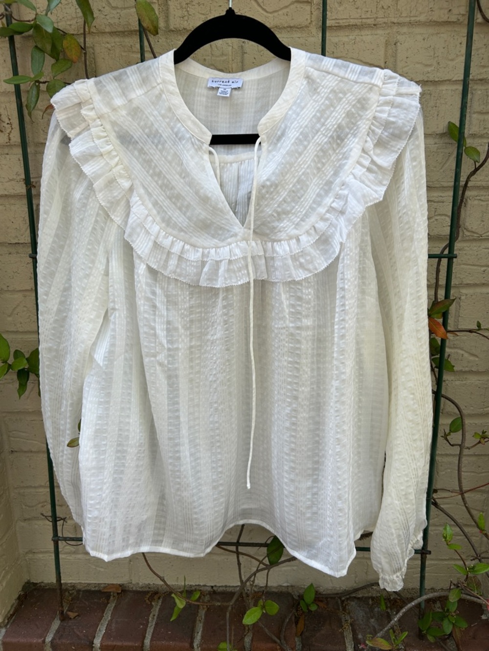 Current/Elliott Cream Ruffle Yoke Peasant Blouse
